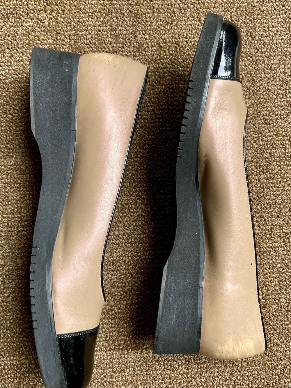 Salvatore Ferragamo Two-Tone Beige and Black Leather Wedge Loafers